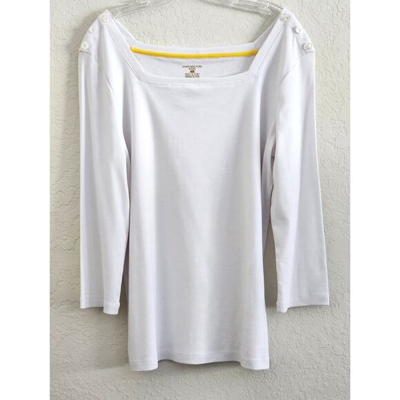 TOP/BLOUSE-JONES NEW YORK-White-3/4 Sleeves-Wide Square Neckline-Cotton-Size XL - Picture 1 of 11